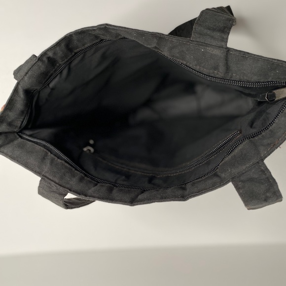 Black with Flower Embroidery Bag Tote Purse Suede Leather Purse - Picture 6 of 9